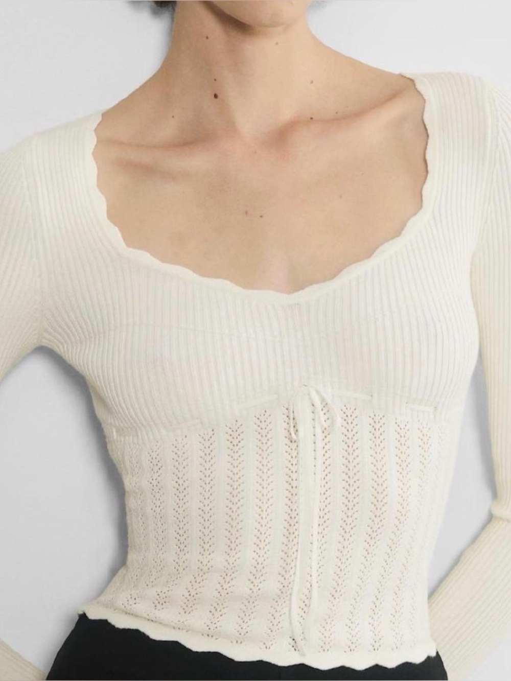 Aritzia Cream Ribbed Knit Long-Sleeve Sweater